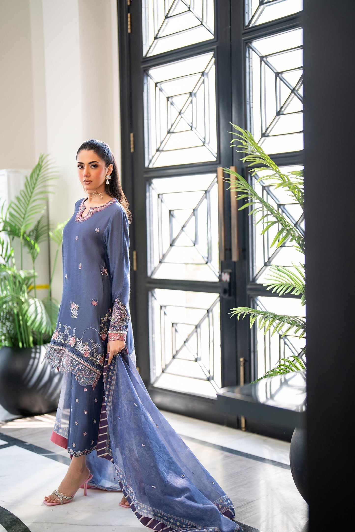 Dhanak | SS 25 Luxury Pret | SS25DL-0312 L Blue Cotton Net