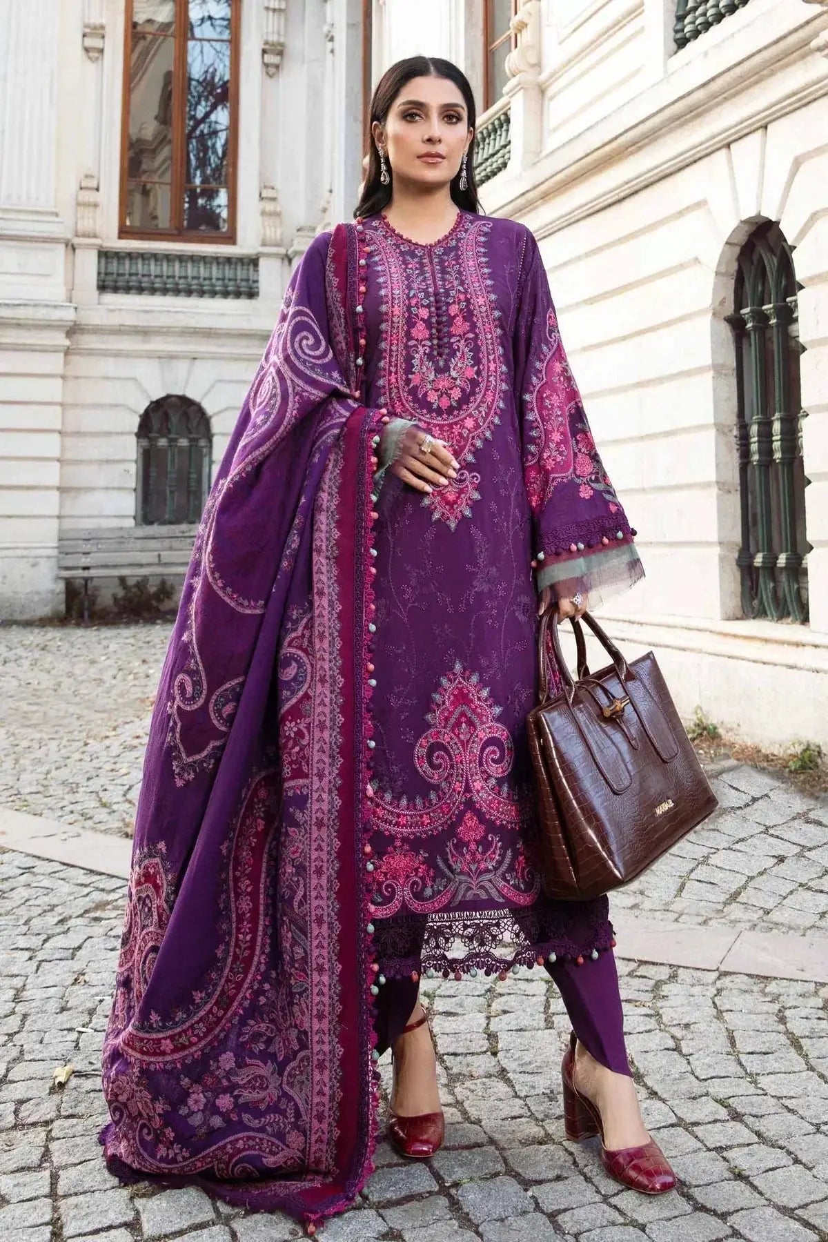 Maria B | Linen 23 | Purple DL-1108 - Pakistani Designer Dress - by Maria B | Type: Luxury - 100% Original at Saira Sultan