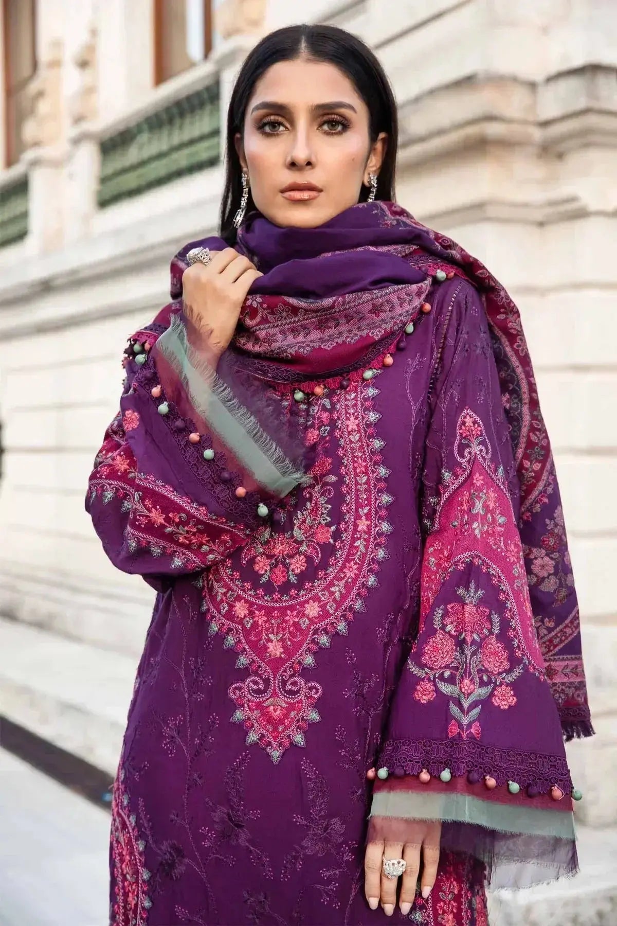 Maria B | Linen 23 | Purple DL-1108 - Pakistani Designer Dress - by Maria B | Type: Luxury - 100% Original at Saira Sultan