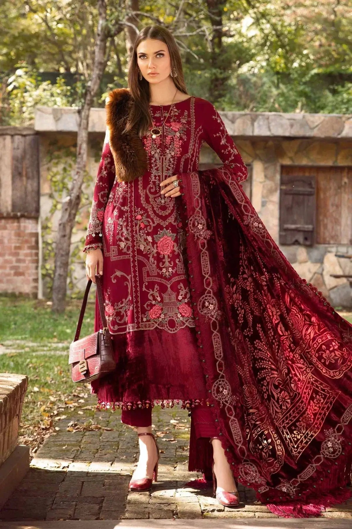 Maria B | Linen 23 | Deep Pink DL-1112 - Pakistani Designer Dress - by Maria B | Type: Luxury - 100% Original at Saira Sultan