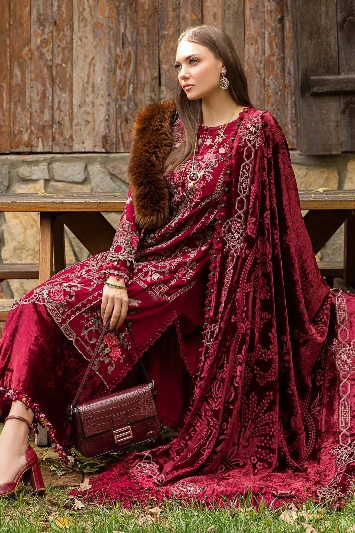 Maria B | Linen 23 | Deep Pink DL-1112 - Pakistani Designer Dress - by Maria B | Type: Luxury - 100% Original at Saira Sultan