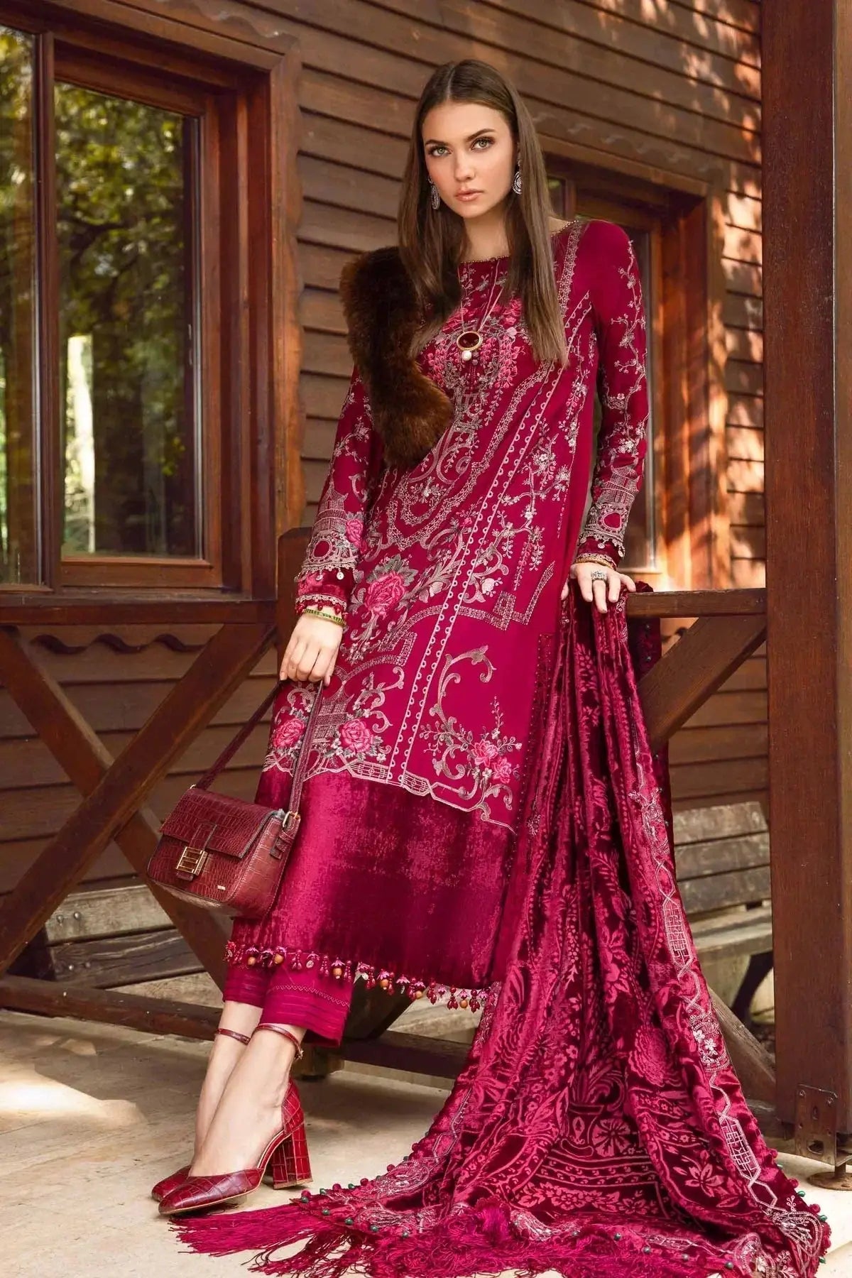 Maria B | Linen 23 | Deep Pink DL-1112 - Pakistani Designer Dress - by Maria B | Type: Luxury - 100% Original at Saira Sultan