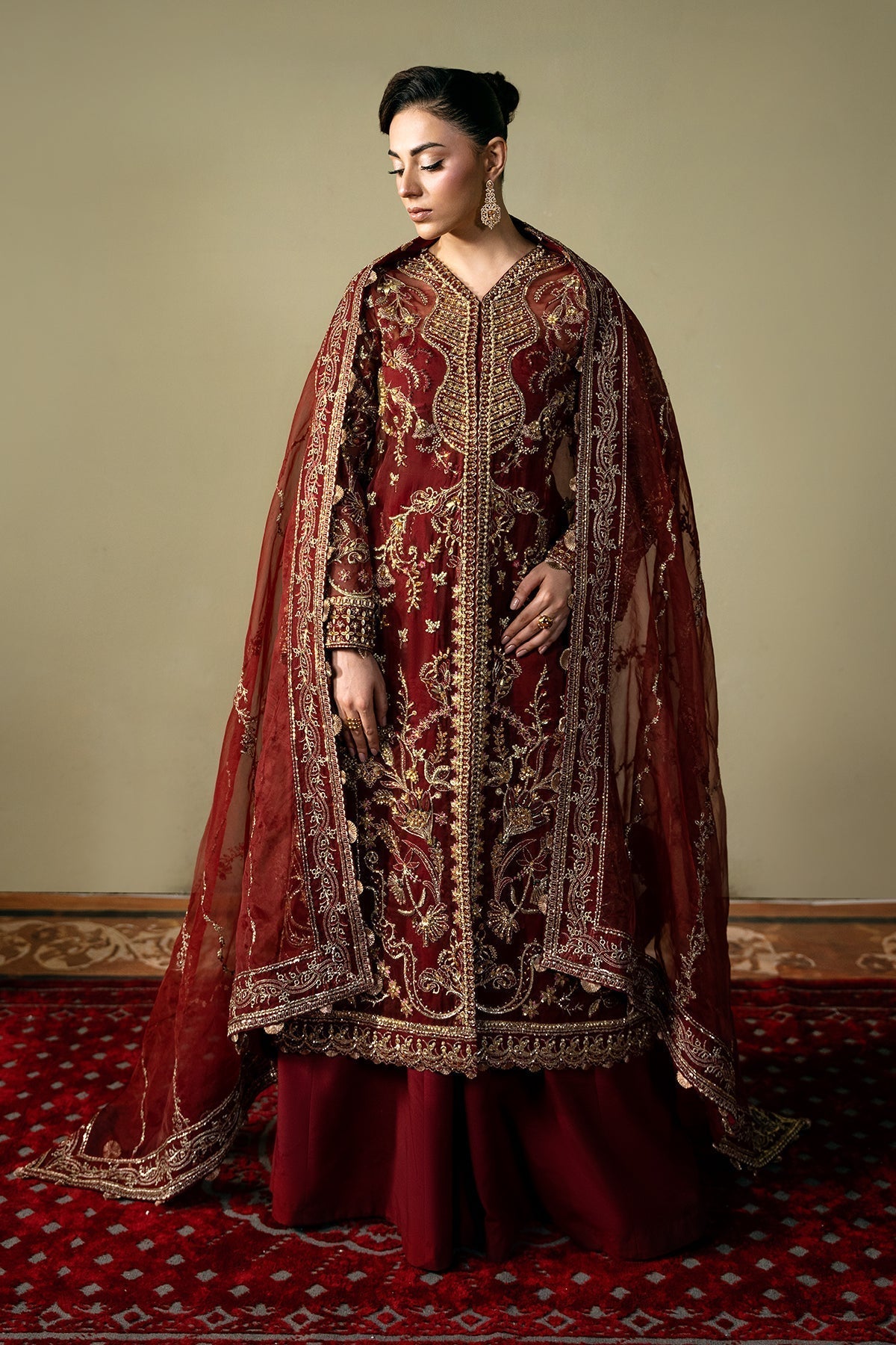 Mina Kashif | Kahani Formals | Serika XS Maroon Organza