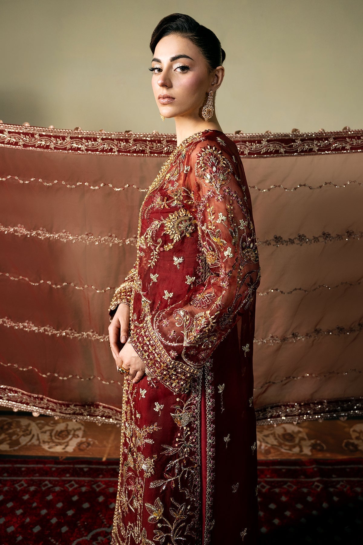 Mina Kashif | Kahani Formals | Serika XL Maroon Organza