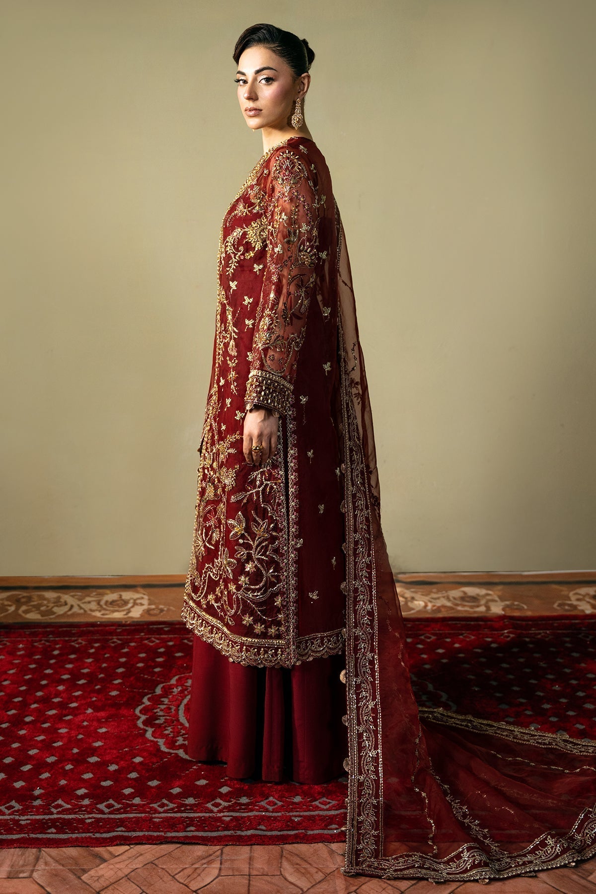 Mina Kashif | Kahani Formals | Serika Custom Size Maroon Organza