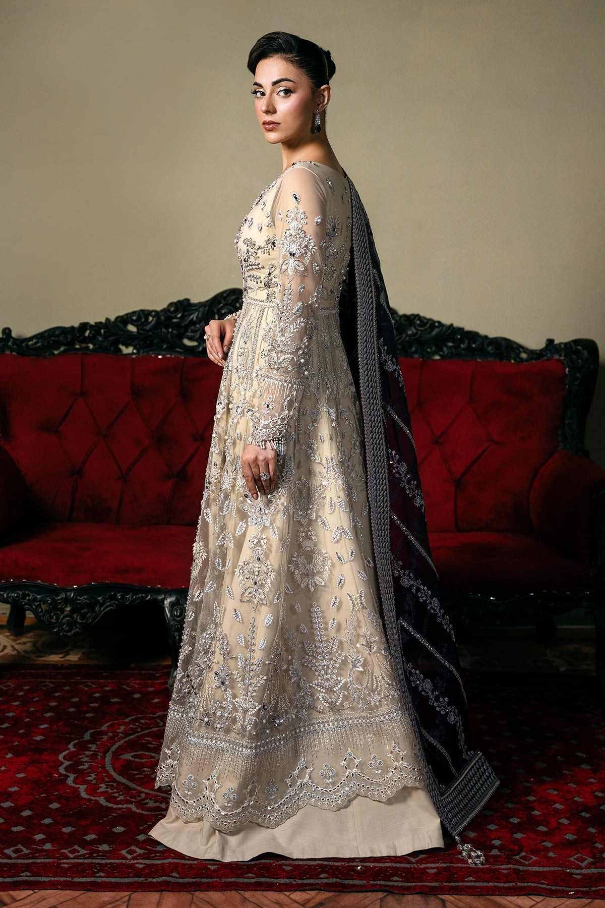 Mina Kashif | Kahani Formals | Araish Custom Size Ivory Net