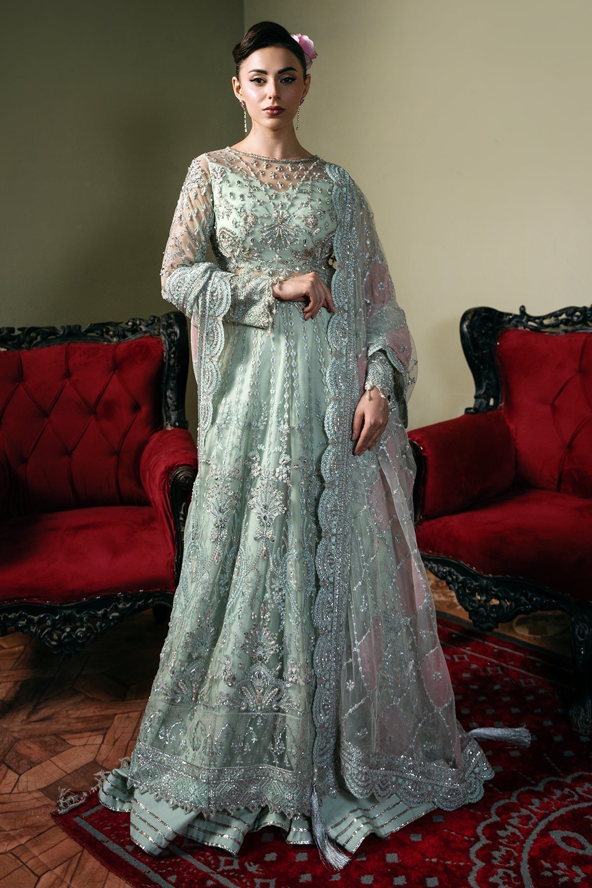 Mina Kashif | Kahani Formals | Zarpash XS Mint Net
