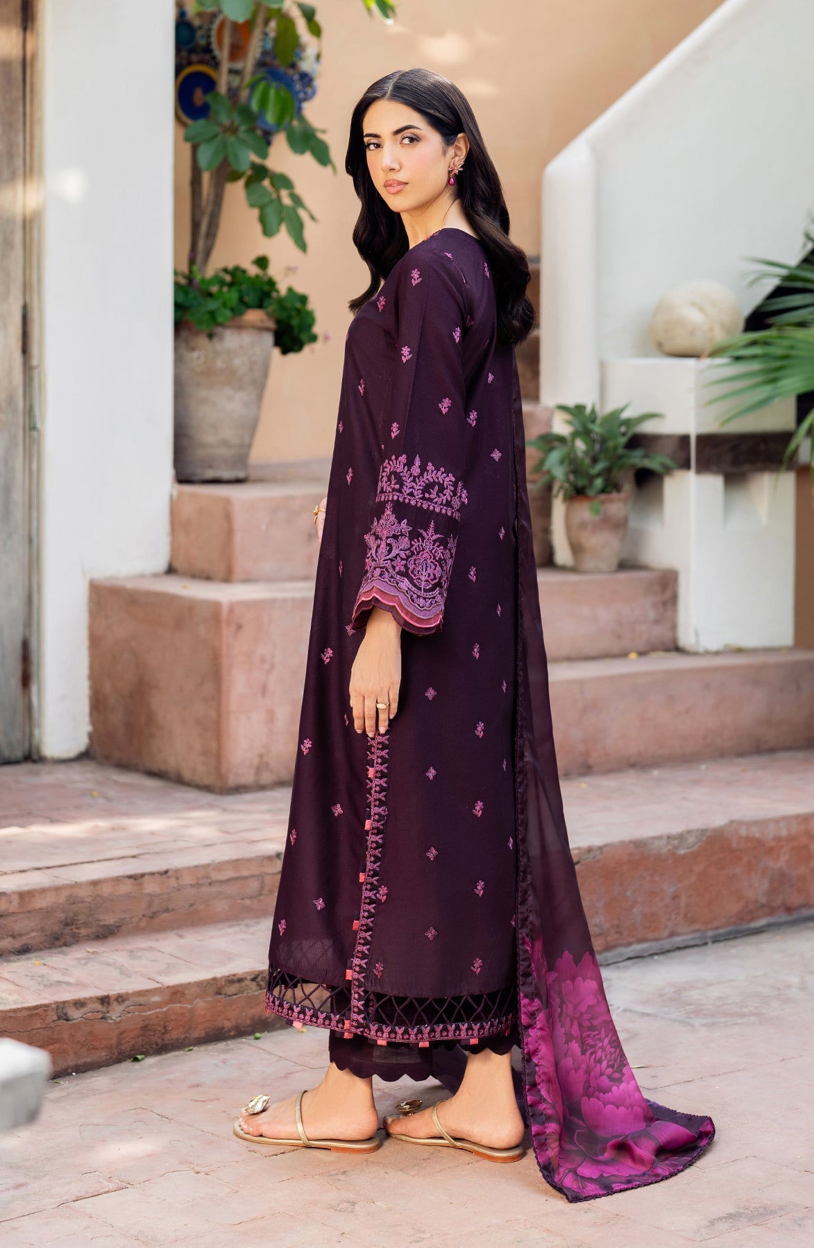 Zarif | Nura Textured Lawn 25 | FAHA S Dark Plum Lawn
