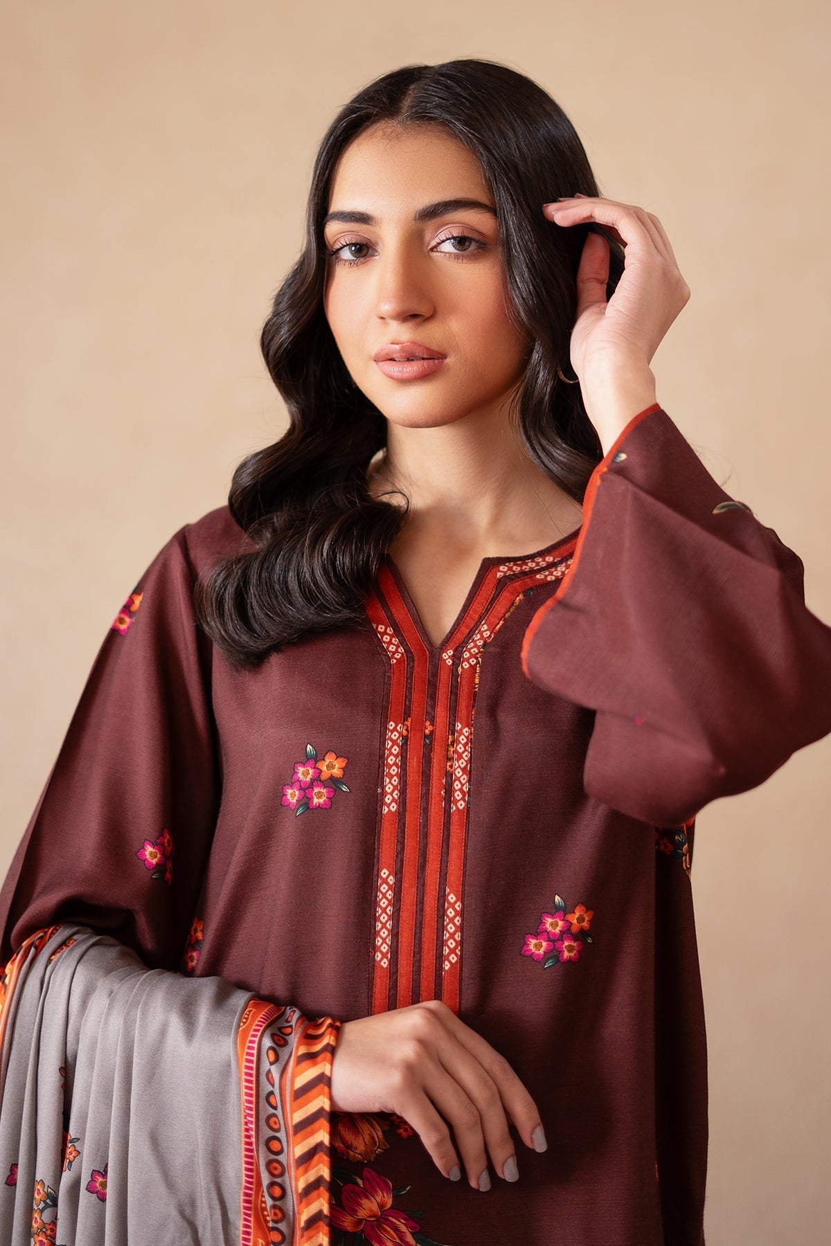 Charizma | Print Melody | CPM-4-S53A L Dark Maroon Raw Silk