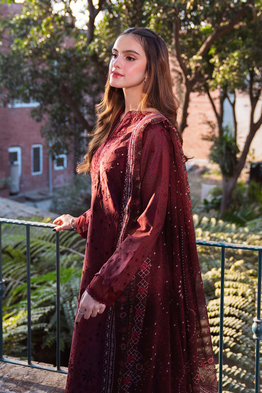Neeshay | Summer Lines Printkari 25 | GARNET L Dark Maroon Lawn