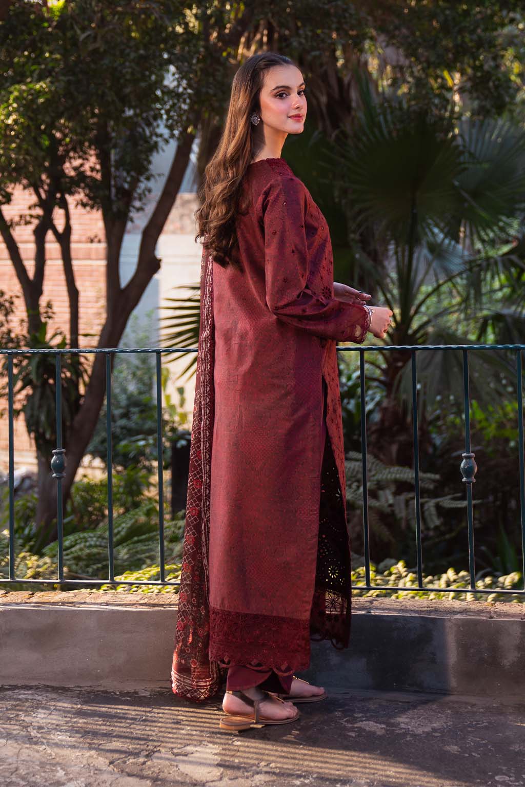 Neeshay | Summer Lines Printkari 25 | GARNET S Dark Maroon Lawn