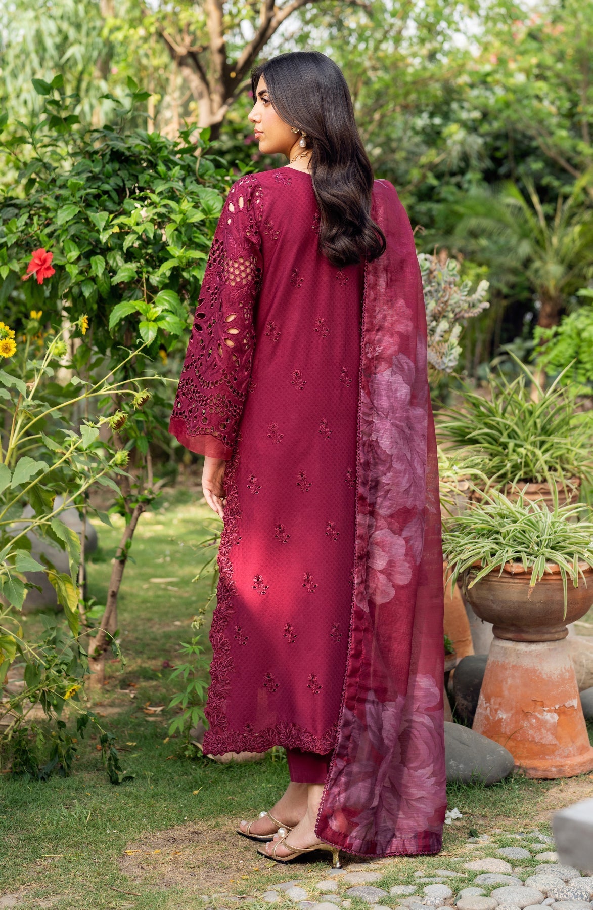 Zarif | Nura Textured Lawn 25 | MORICH S Lawn Maroon
