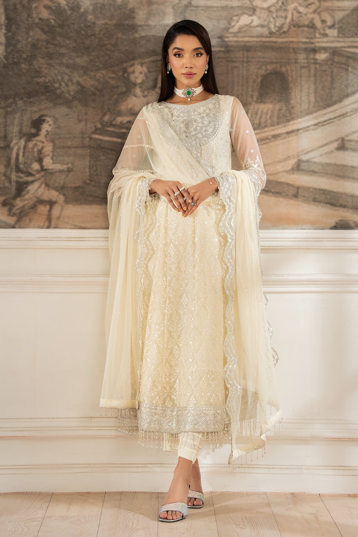 Zarif | Heer Formals | Z-03 AYDA XL Ivory Net