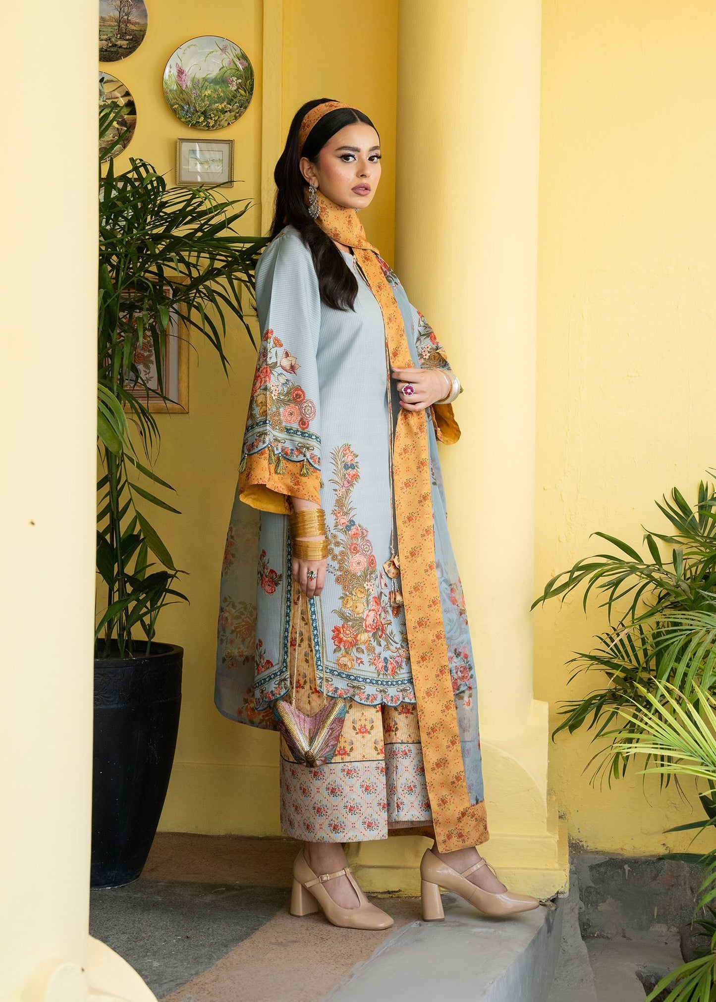 Maria Osama Khan | Retro Lawn 25 | Sama XL Pastel Blue Lawn