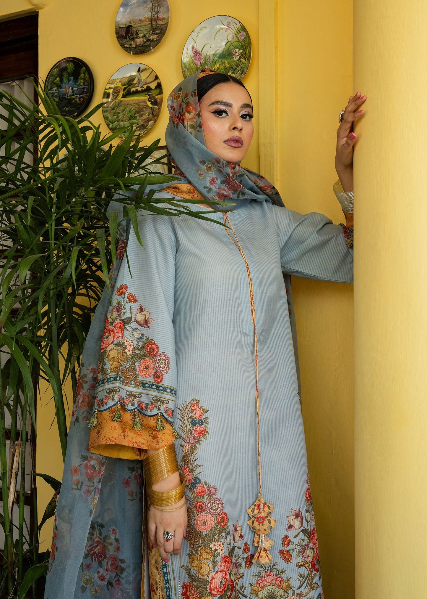 Maria Osama Khan | Retro Lawn 25 | Sama L Pastel Blue Lawn