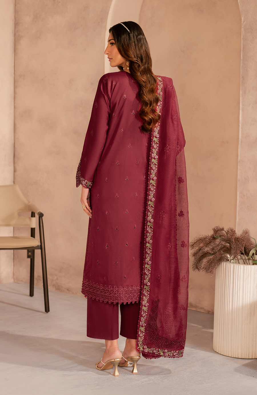 Zarif | Summer Lawn 25 | UNST-LWN-02 SAYAH S Maroon Chikankari Lawn