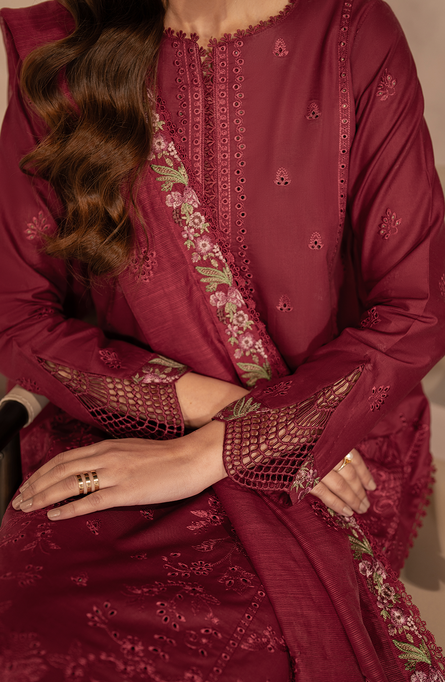 Zarif | Summer Lawn 25 | UNST-LWN-02 SAYAH L Maroon Chikankari Lawn