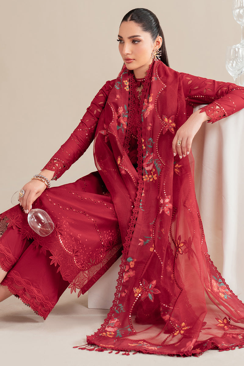 Jazmin | Iris Luxury Lawn 25 | IL'25-D03 Custom Size Red Lawn