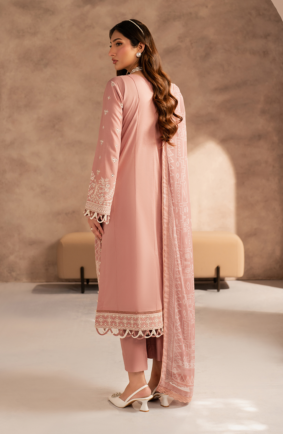 Zarif | Summer Lawn 25 | UNST-LWN-07 ANEEMA S Chikankari Lawn Powder Pink