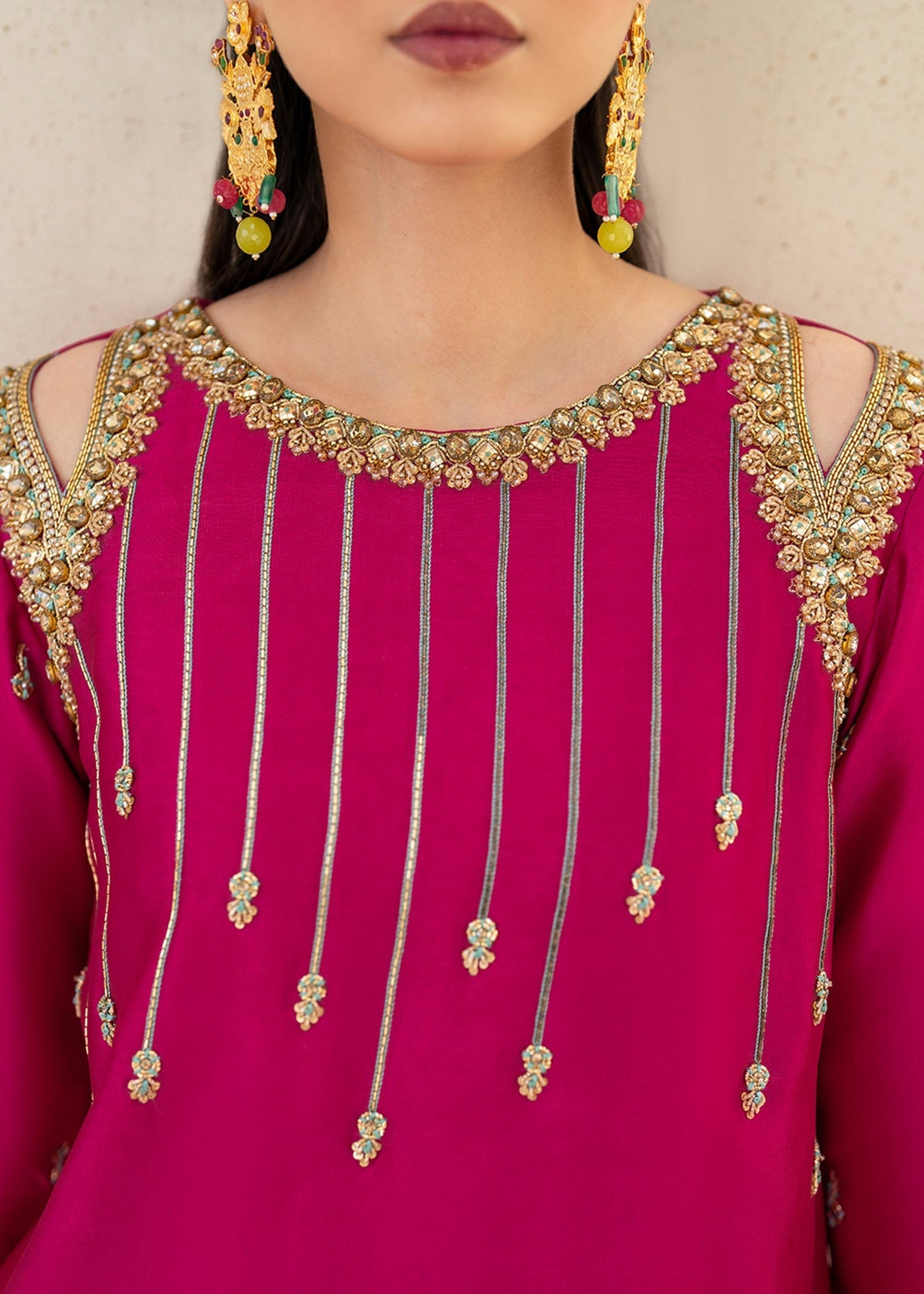 Dastoor | Maahi Luxury Pret 25 | Fuchsia Rose M Hot Pink Tissue Silk
