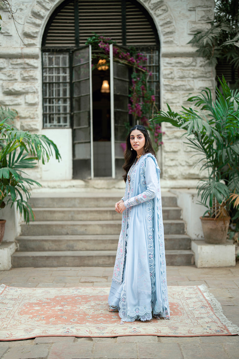 Qalamkar | Luxury Lawn Eid Edit | SB-04 Zarish XL Light Blue Lawn