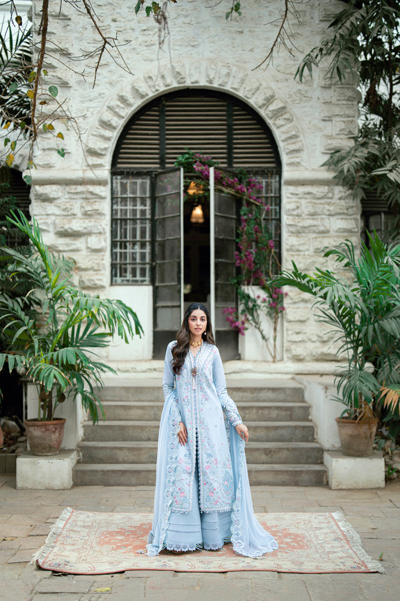Qalamkar | Luxury Lawn Eid Edit | SB-04 Zarish M Light Blue Lawn
