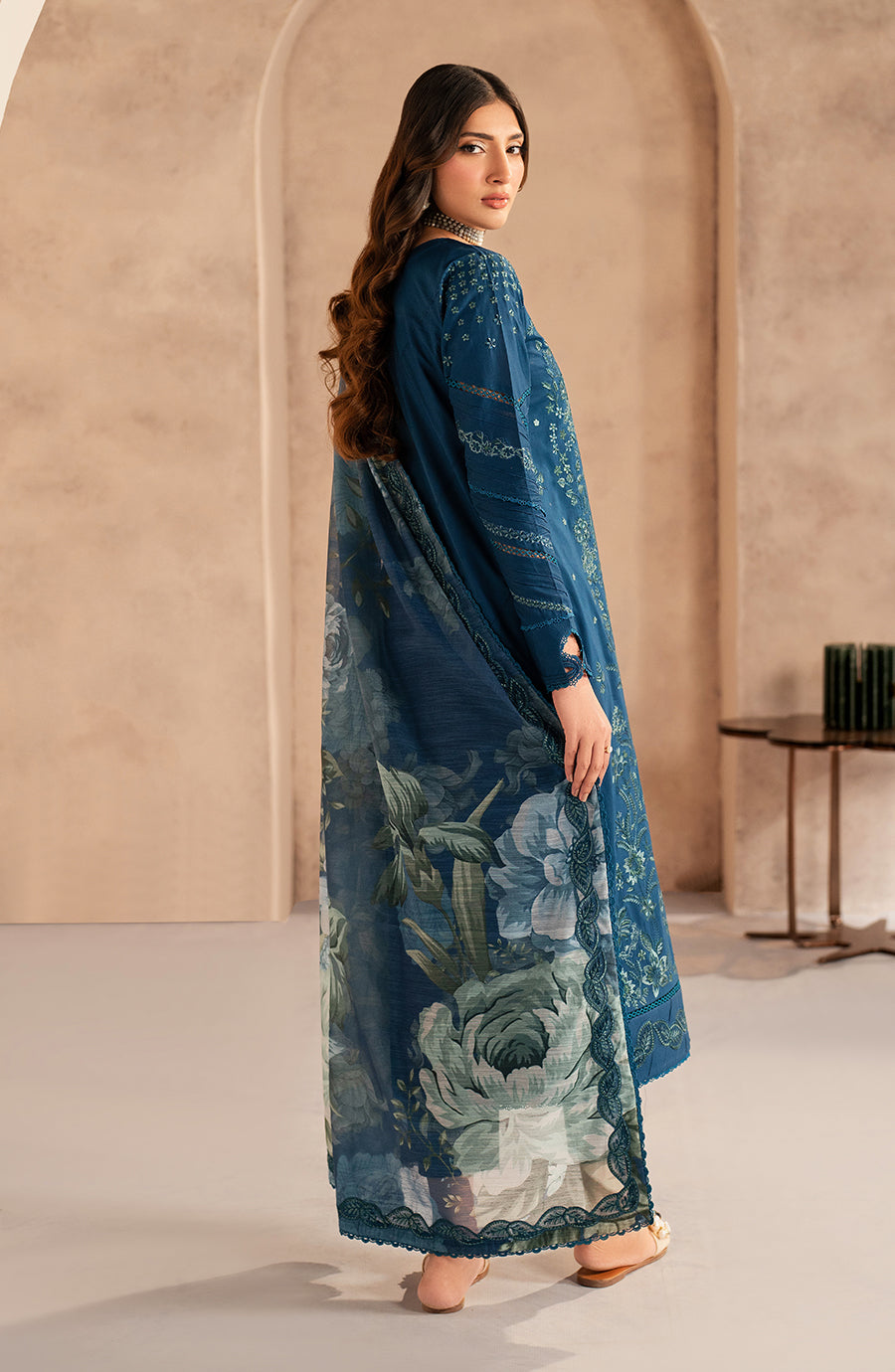 Zarif | Summer Lawn 25 | UNST-LWN-03 MEHMER S Teal Blue Chikankari Lawn