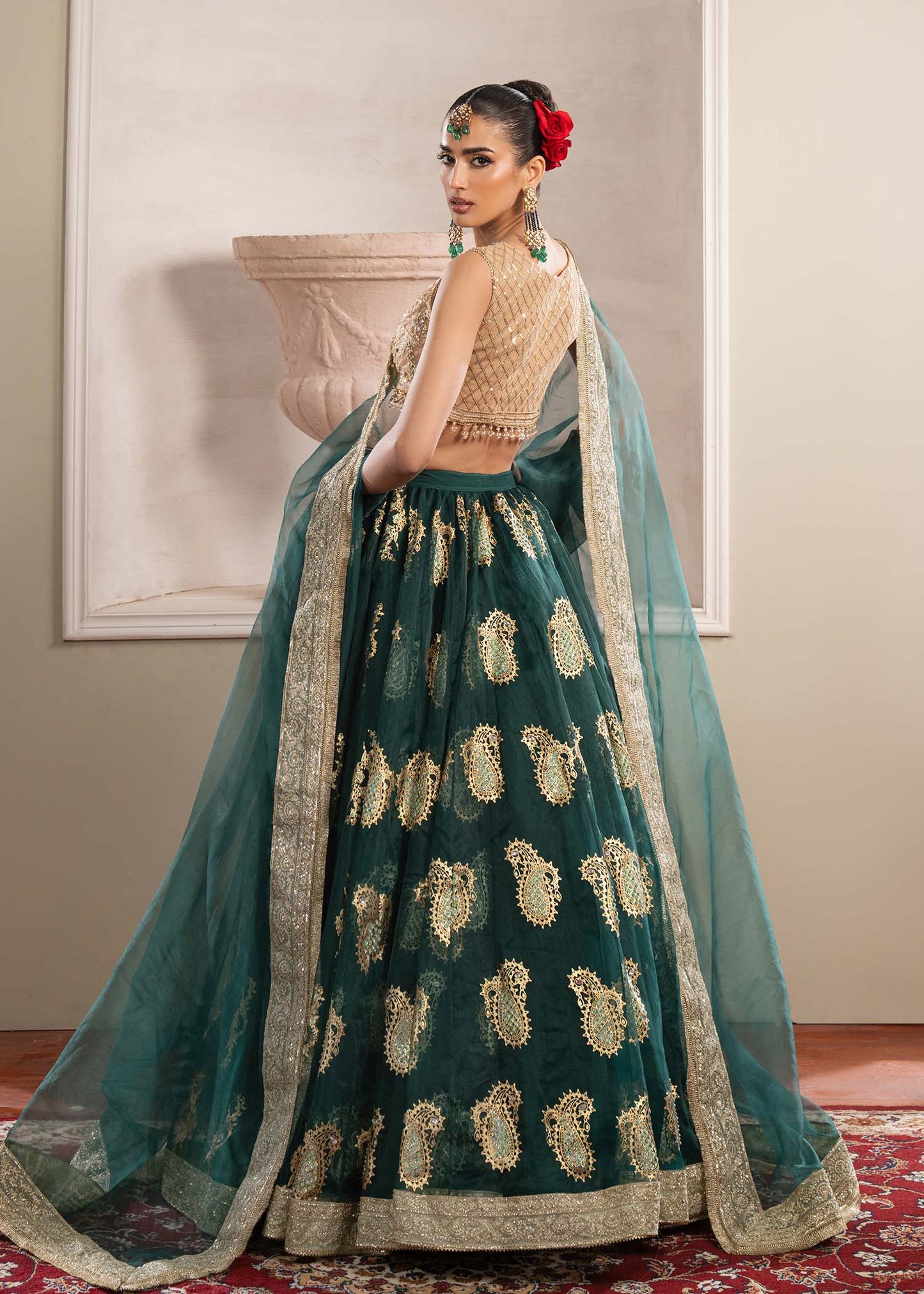 Dastoor | Airah Festive 25 | Aurelia S Bottle Green Net