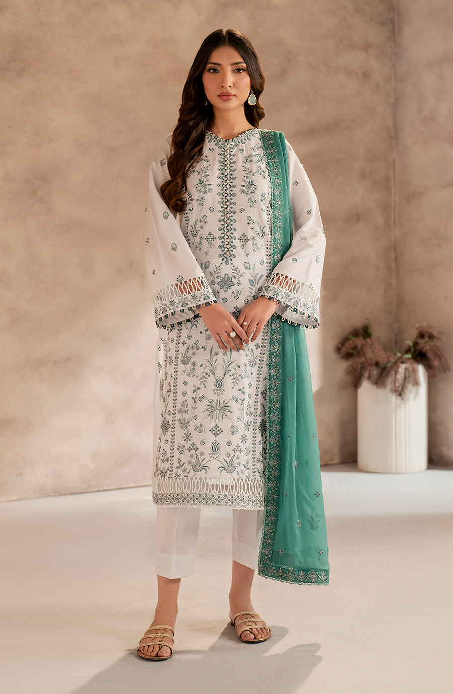 Zarif | Summer Lawn 25 | UNST-LWN-05 SEMIL Custom Size White Chikankari Lawn