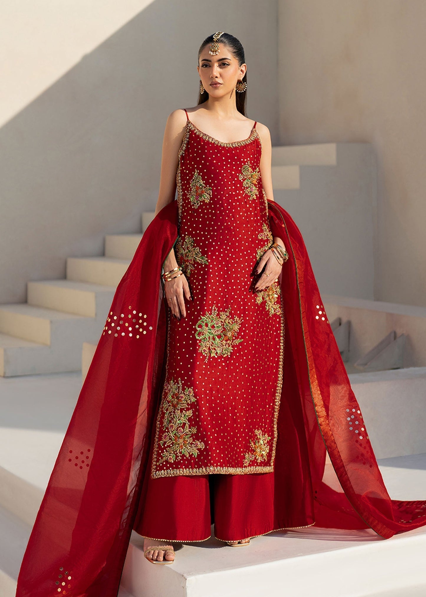Dastoor | Maahi Luxury Pret 25 | Naira S Red Tissue Silk