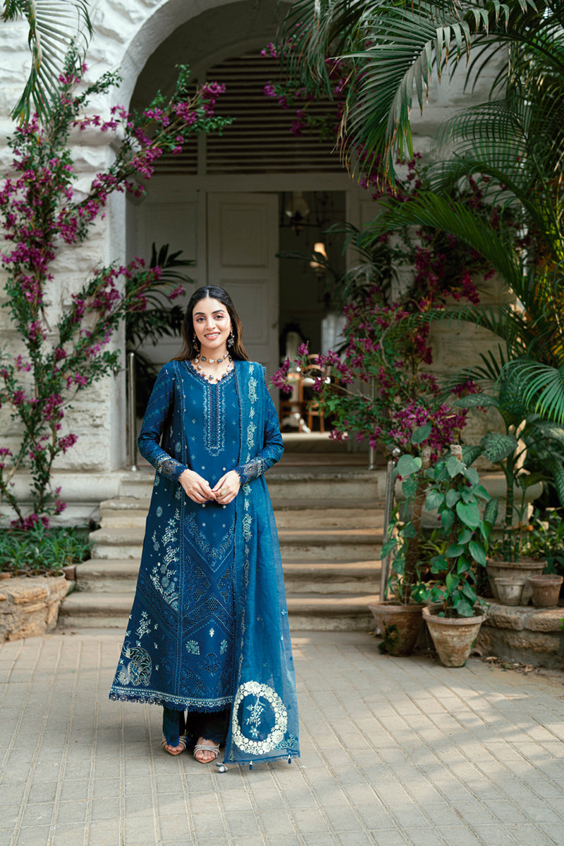 Qalamkar | Luxury Lawn Eid Edit | SB-11 Noray S Blue Lawn