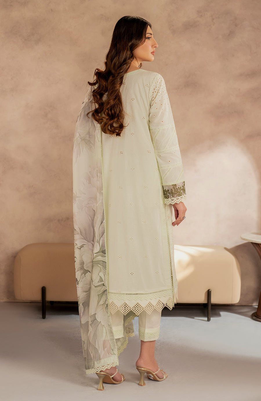 Zarif | Summer Lawn 25 | UNST-LWN-08 ROOHAL XL Cream Chikankari Lawn