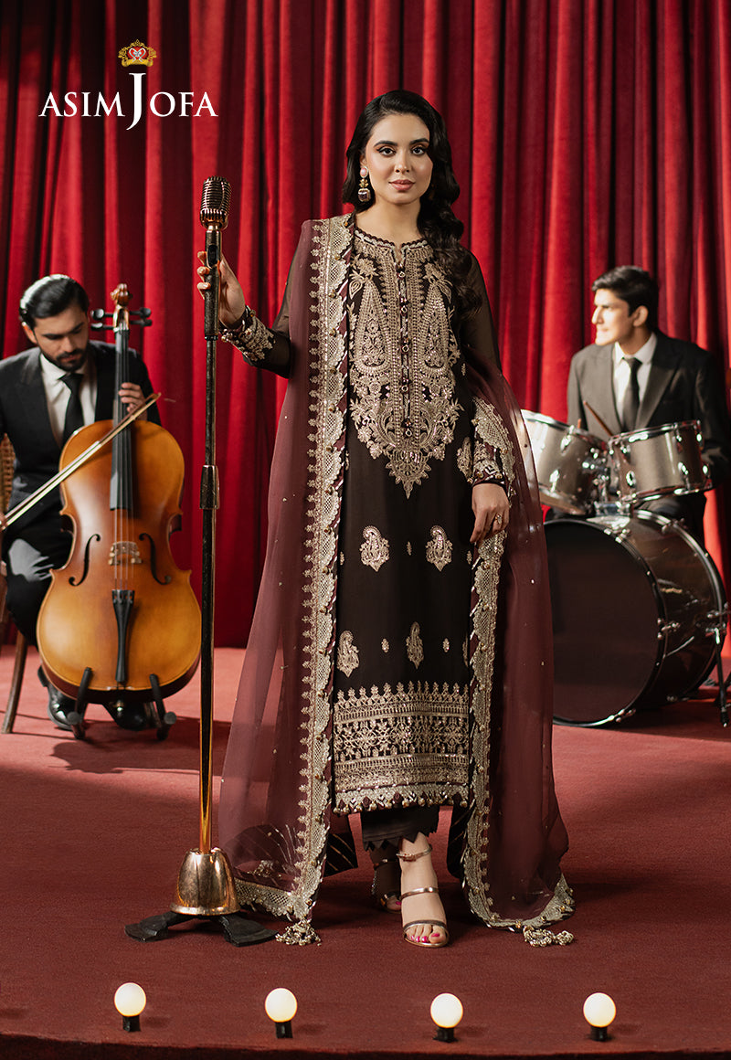 Asim Jofa | Premium Festive | AJPF-02 XS Dark Brown Chiffon