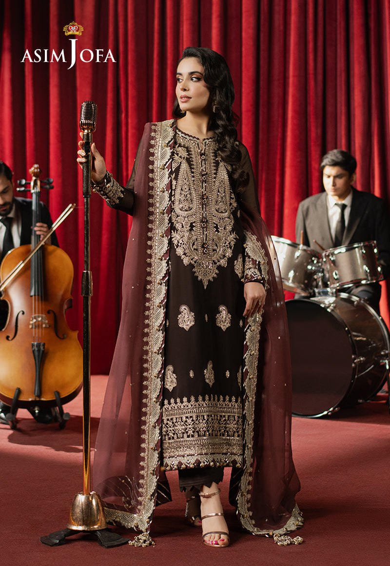 Asim Jofa | Premium Festive | AJPF-02 XL Dark Brown Chiffon