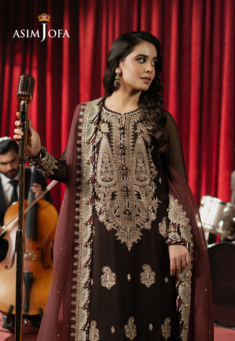 Asim Jofa | Premium Festive | AJPF-02 L Dark Brown Chiffon