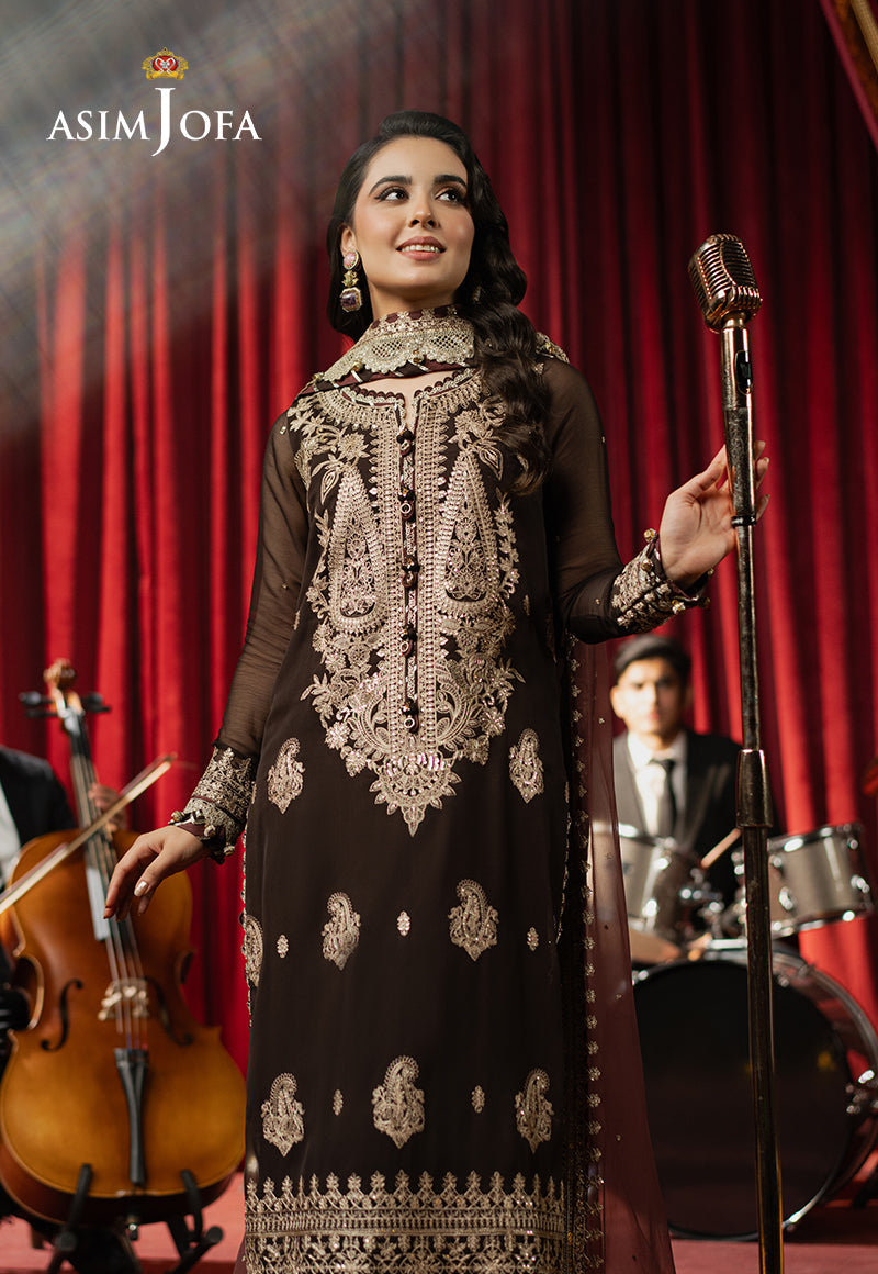 Asim Jofa | Premium Festive | AJPF-02 M Dark Brown Chiffon