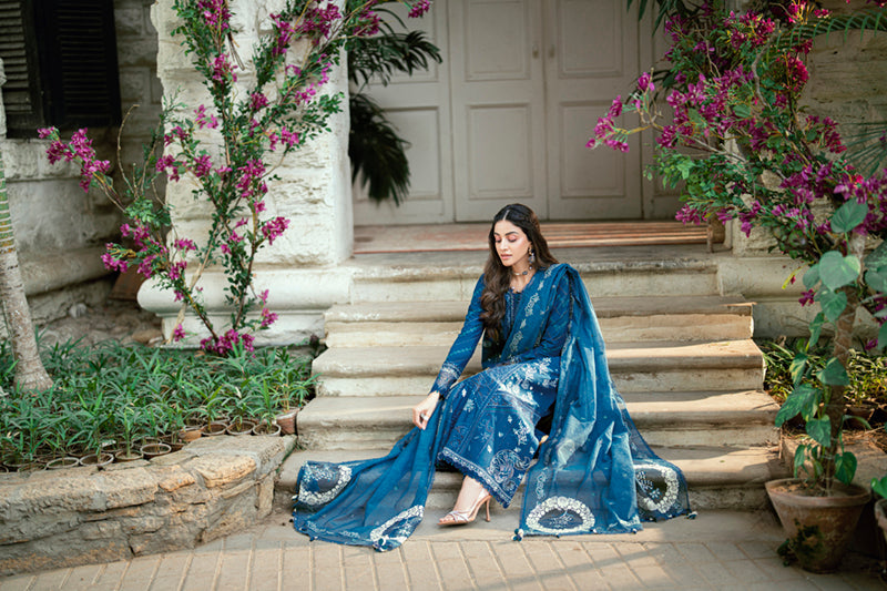 Qalamkar | Luxury Lawn Eid Edit | SB-11 Noray L Blue Lawn