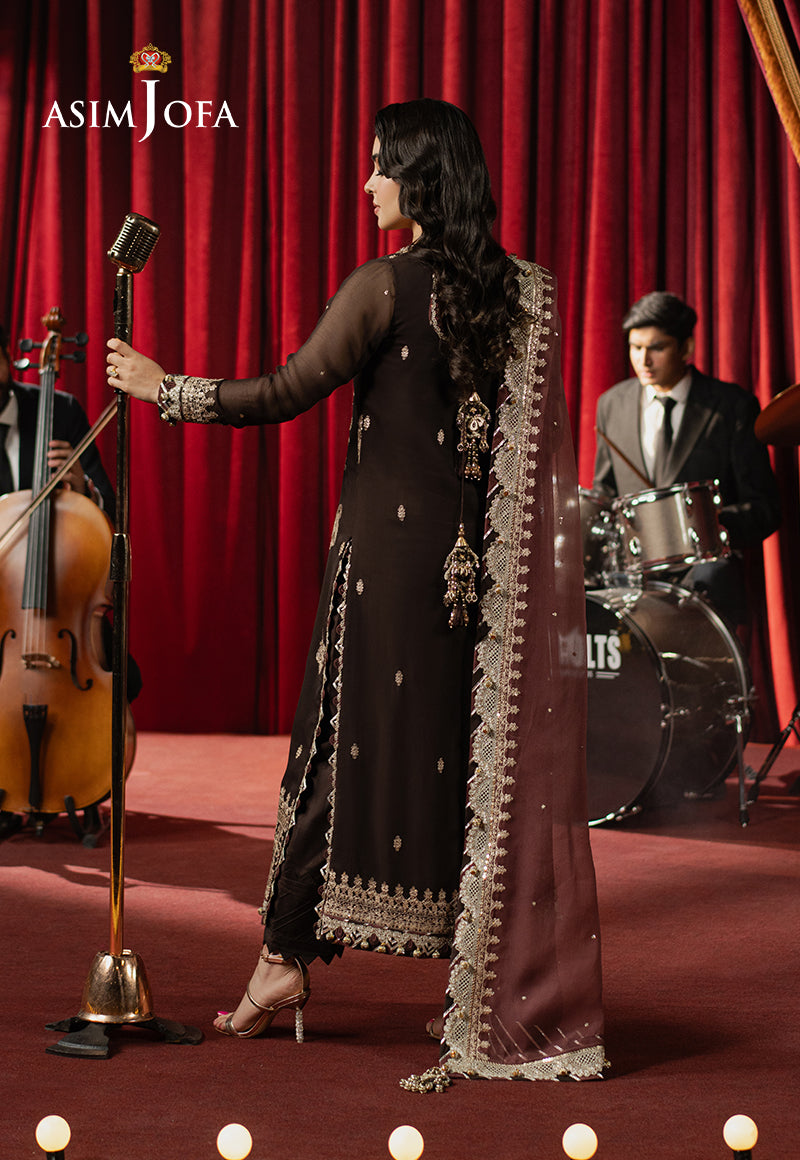 Asim Jofa | Premium Festive | AJPF-02 S Dark Brown Chiffon