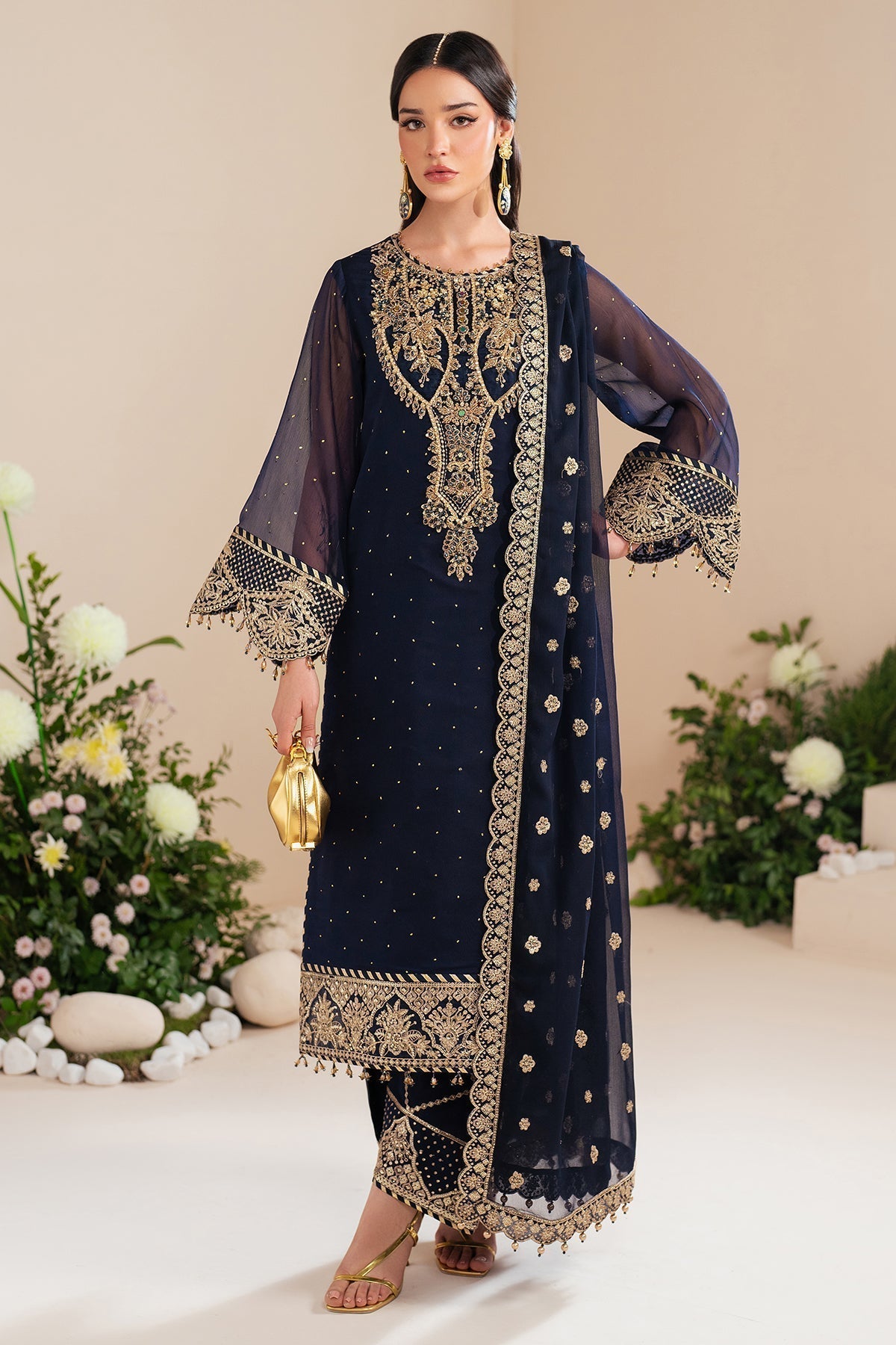 Alizeh | Handcrafted Eid Edit 25 | AF-HM-4037-Erina XS Midnight Blue Chiffon