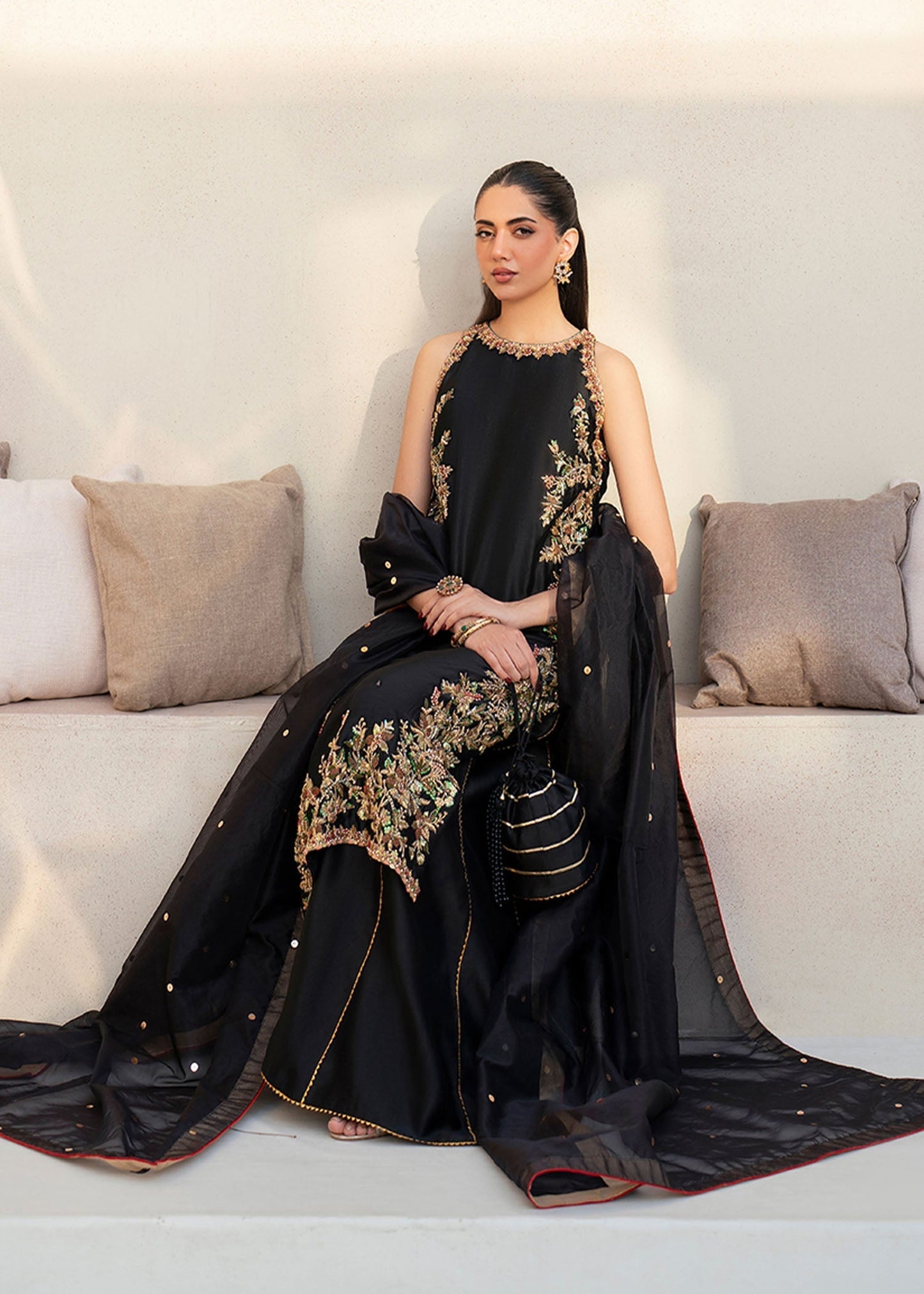 Dastoor | Maahi Luxury Pret 25 | Liyana S Black Tissue Silk