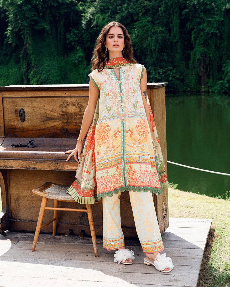 Roheenaz | Garden Veal Printed Lawn 25 | Gold Riddle - Pakistani Designer Dress - by Roheenaz | Type: Ladies Clothes - 100% Original at Saira Sultan