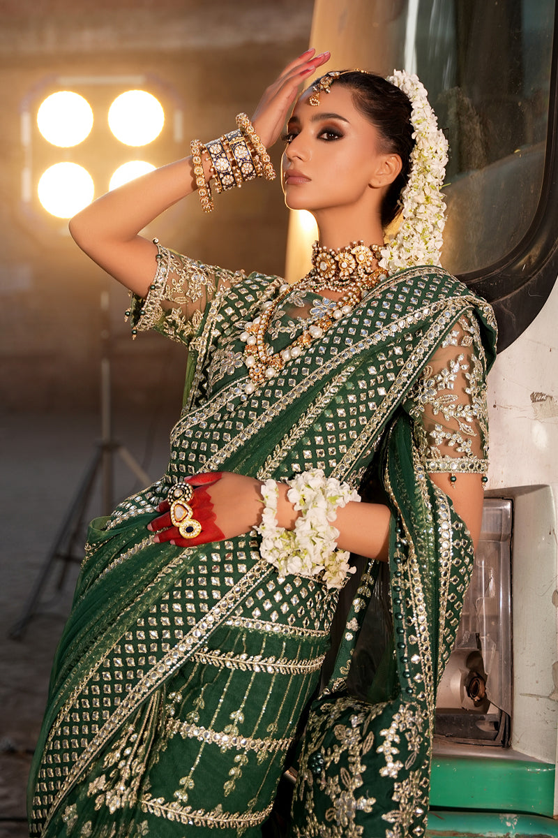 Maryams | Zeenat Luxury Formals | Soft Meadow - Z-03 Custom Size Bottle Green Net