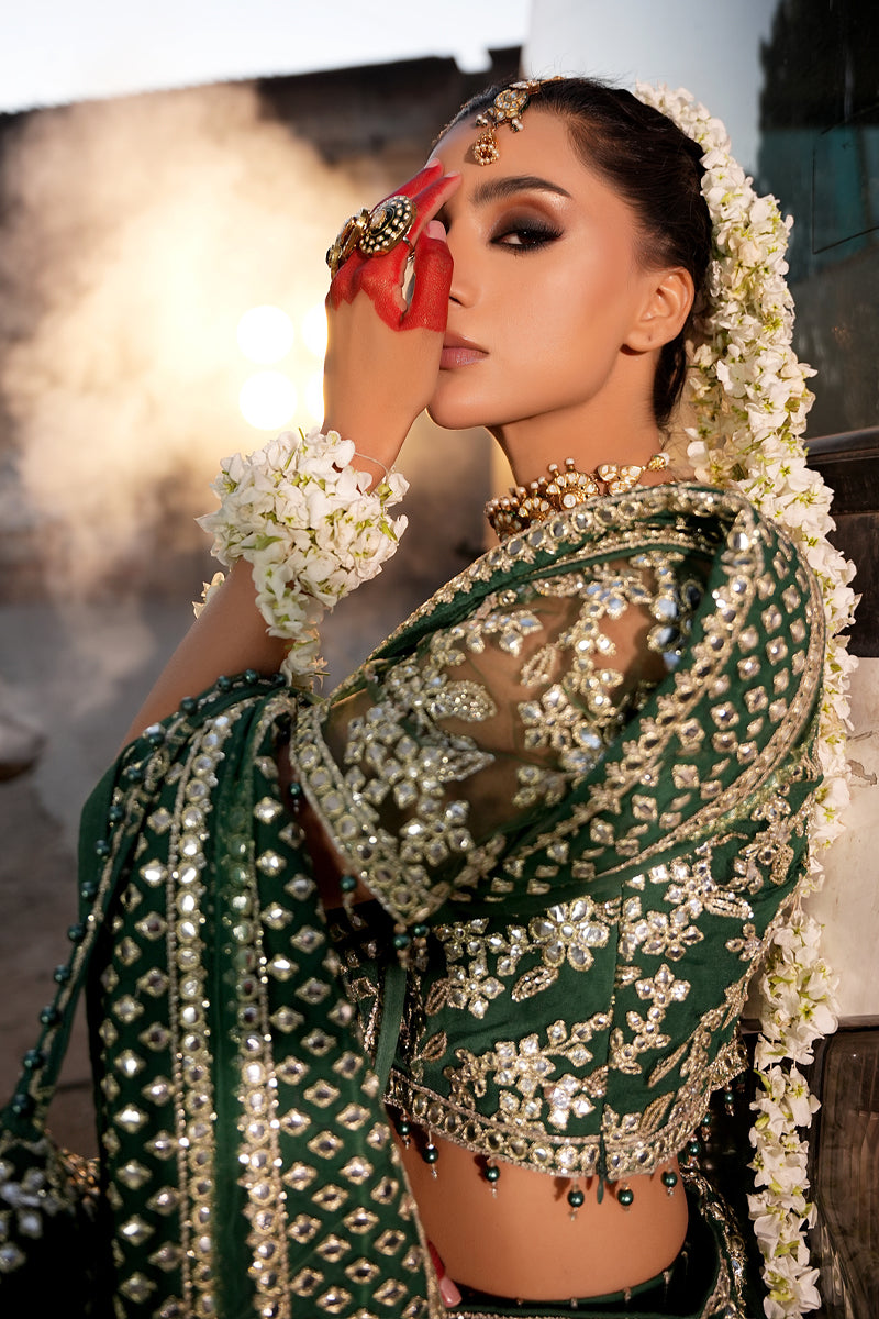 Maryams | Zeenat Luxury Formals | Soft Meadow - Z-03 L Bottle Green Net
