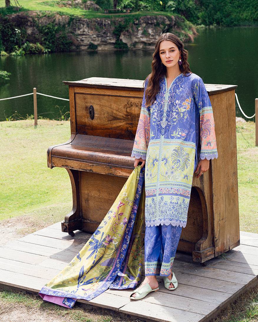 Roheenaz | Garden Veal Printed Lawn 25 | Inky Bloom - Pakistani Designer Dress - by Roheenaz | Type: Ladies Clothes - 100% Original at Saira Sultan
