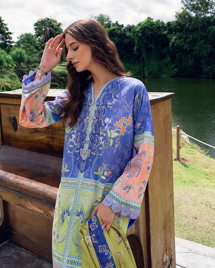Roheenaz | Garden Veal Printed Lawn 25 | Inky Bloom - Pakistani Designer Dress - by Roheenaz | Type: Ladies Clothes - 100% Original at Saira Sultan