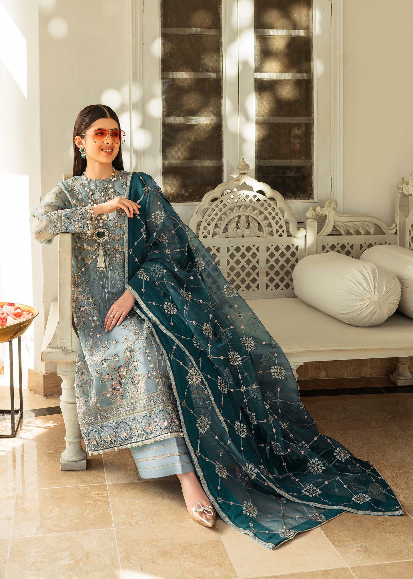 Shurooq | Zara Edit 24 | Neelum M Sky Blue Organza
