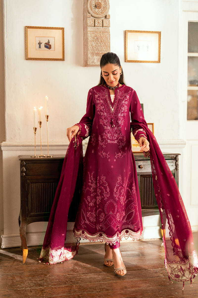 Qalamkar | Luxury Lawn Eid Edit | SB-02 Sameen M Maroon Lawn