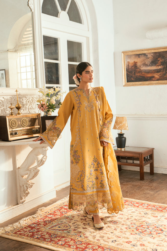 Florent | Eid Edits Luxury Lawn | FEE-6B XS Mustard Yellow Lawn