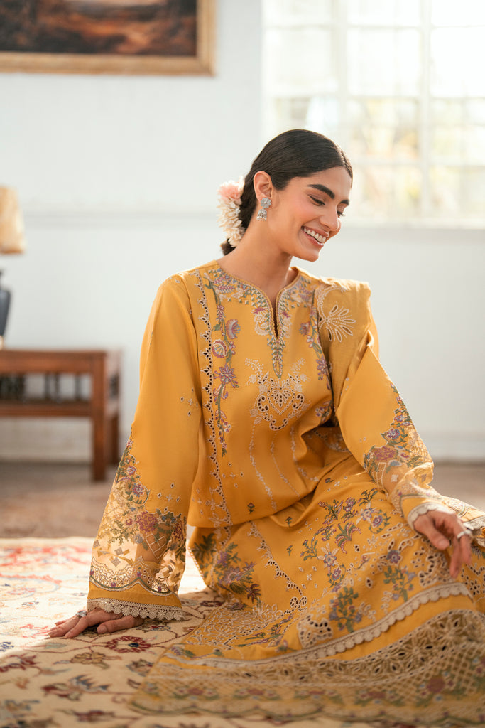 Florent | Eid Edits Luxury Lawn | FEE-6B M Mustard Yellow Lawn