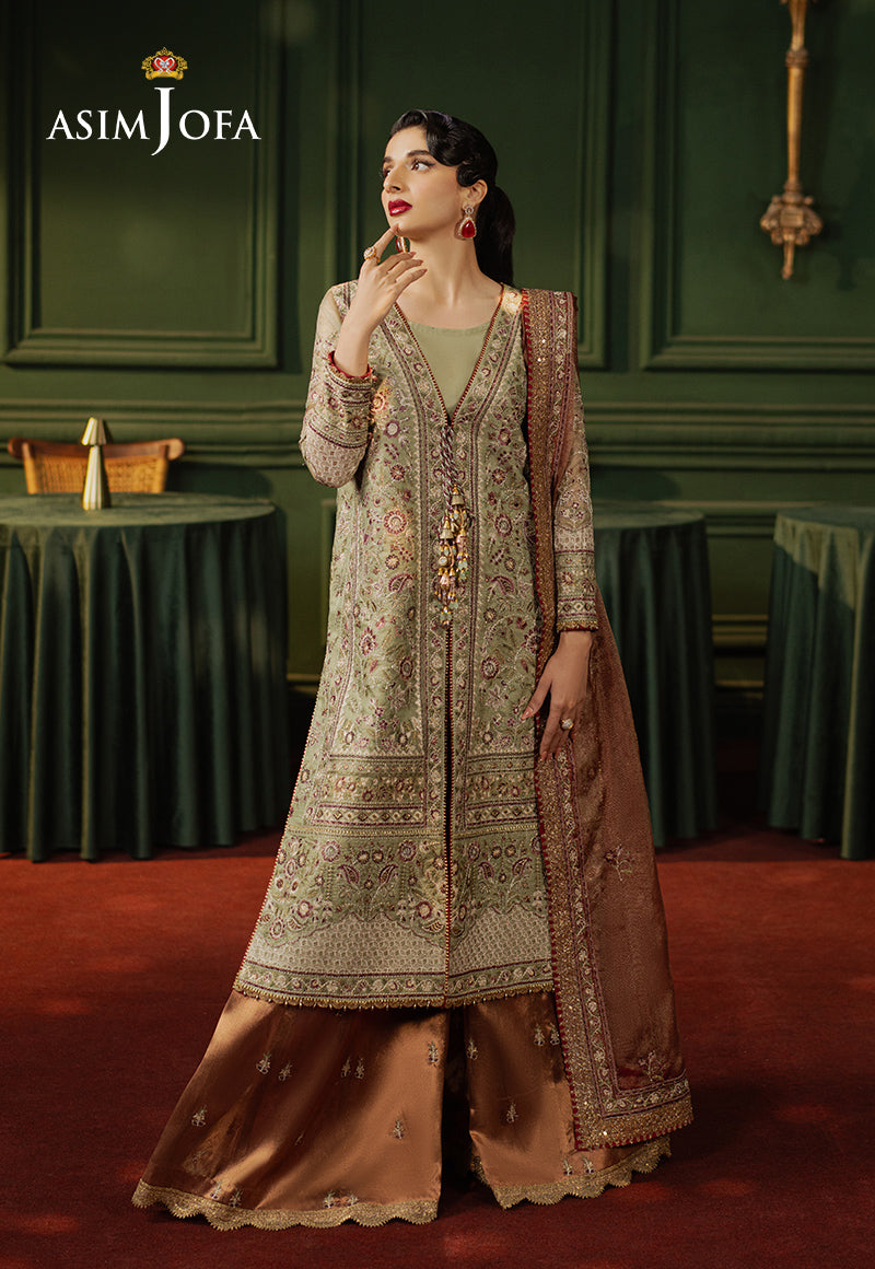 Asim Jofa | Premium Festive | AJPF-35 Custom Size Pistachio Green Zari Net